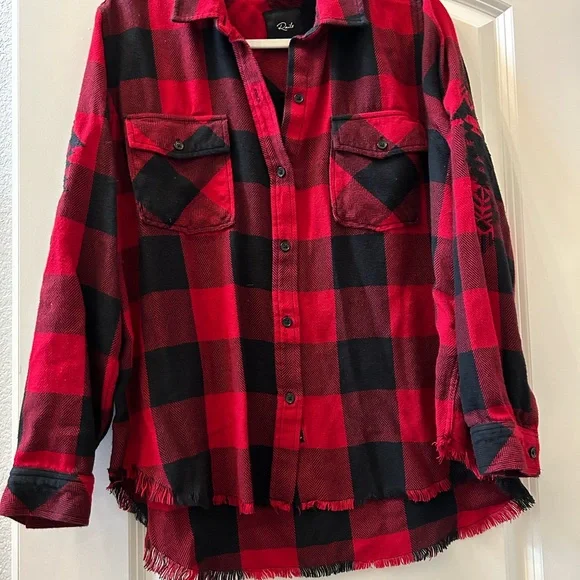 RAILS Larsson Embroidered button down in crimson jet. Tribal. Buffalo check. EUC - Picture 6 of 13